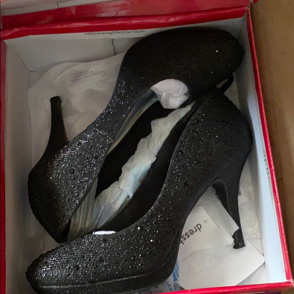 Silver slipper black heels